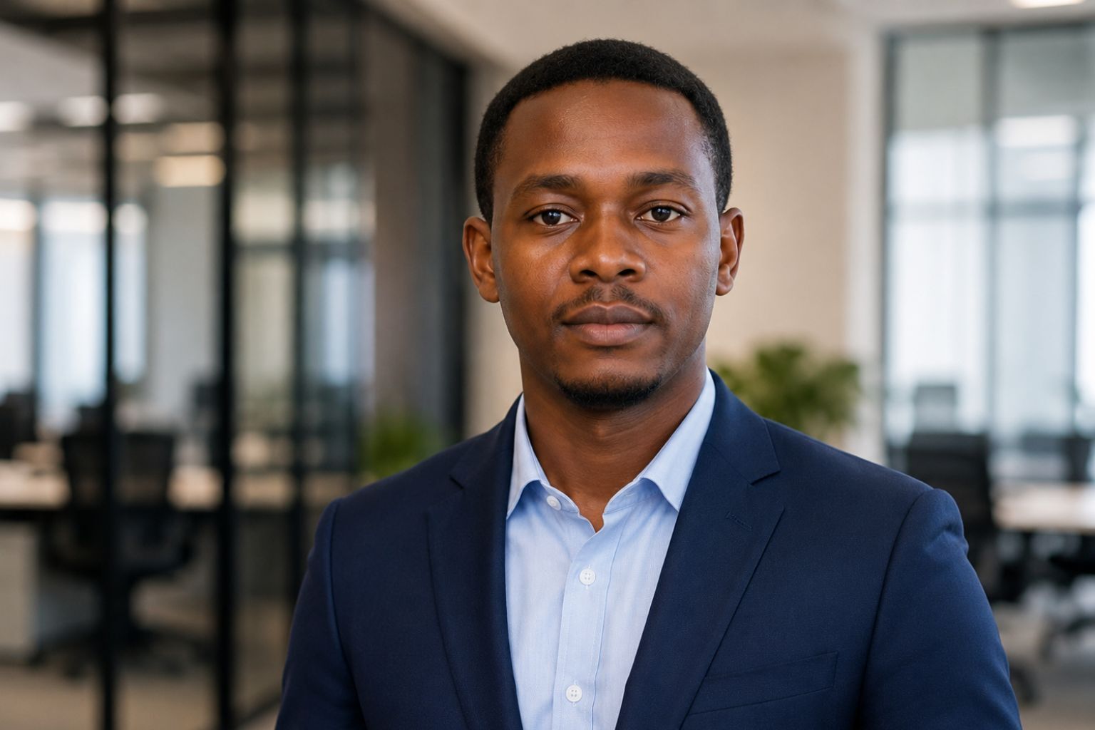Ethan Mwangi, Data Analytics and Business Intelligence Consultant, shown in a professional corporate headshot in a modern office setting.